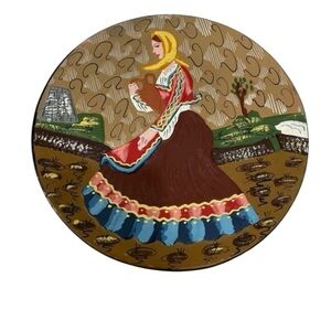 Hand-Painted Vintage Multicolor Round Decorative Plate